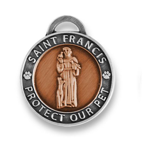 Pet Charm Large Saint Francis of Assisi, Antique Silver/Copper