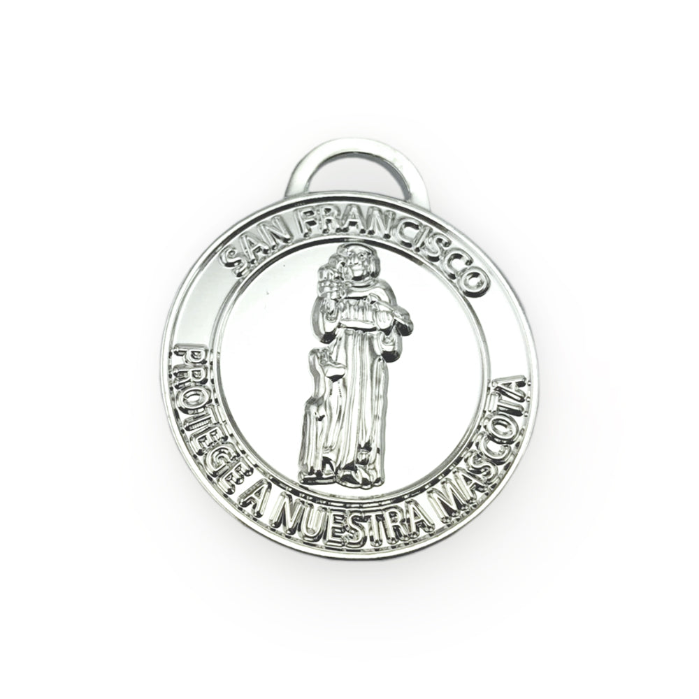 Pet Charm Large Saint Francis of Assisi, Spanish Shiny Silver